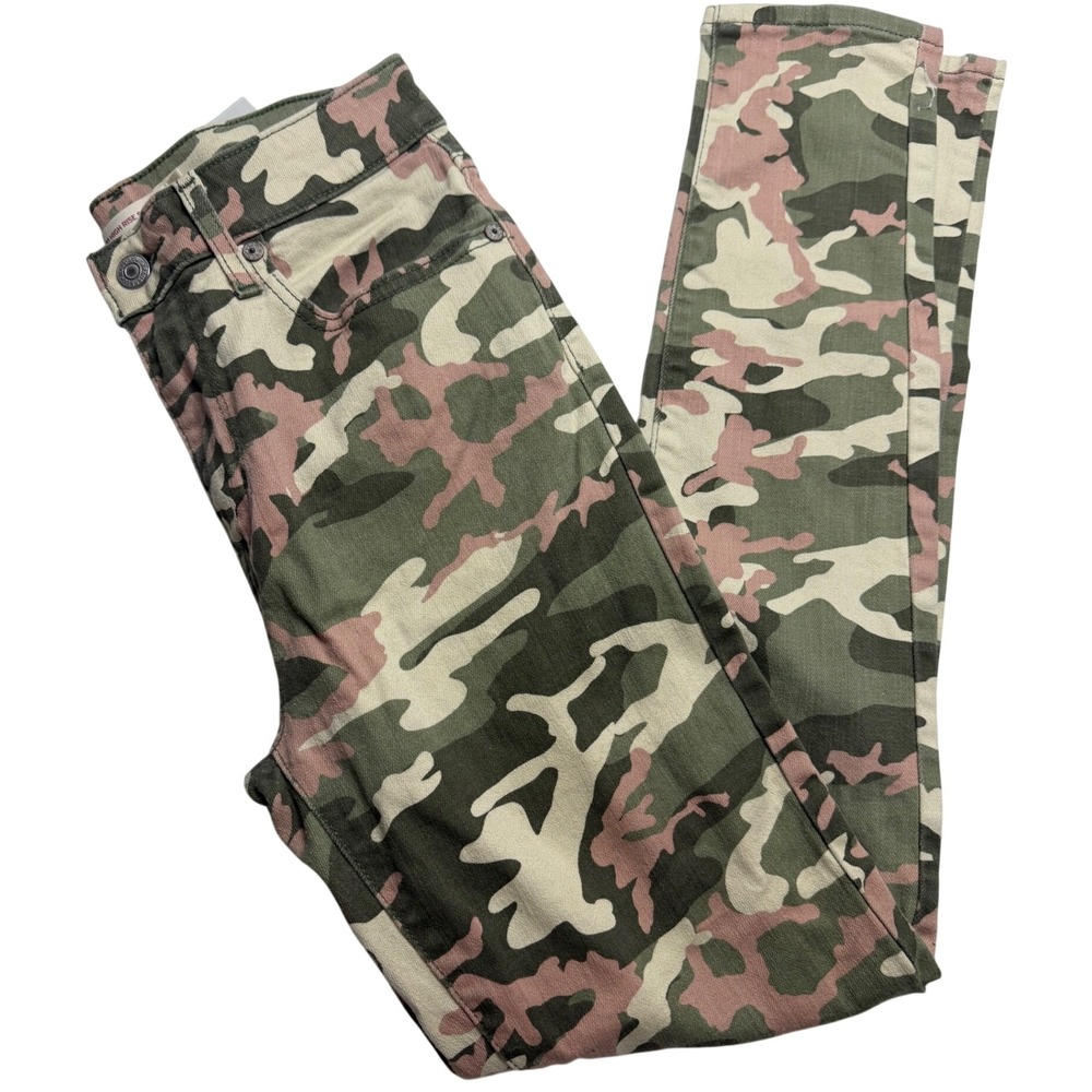 Levis 721 High Rise Skinny Jeans Pink Green Camo Print Size 28 Camouflage Pants